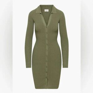 Aritzia Wilfred Cove Long Sleeve Knit Ribbed Dress Bitter Sage Size Small